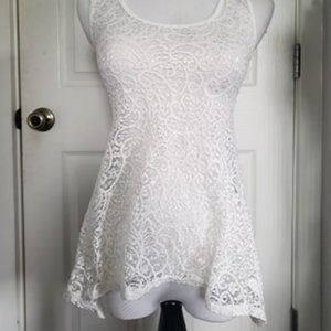 White Lace Sleeveless Tunic Blouse Tank S